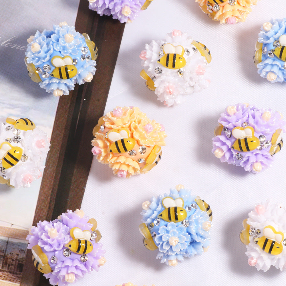 Wholesale 5PCS/Pack New Little Bee Flower Round Beads Straight Hole Loose Beads DIY Mobile Phone Chain Key Chain Bag Chain Jewelry Accessories